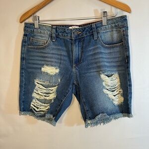 Capello Distressed Blue Denim Jean Shorts Size M Los Angeles Pockets Zip Button